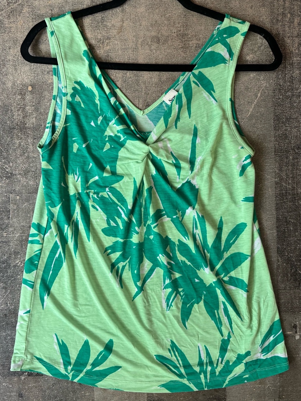 Sew In Love Mint Green Tropical Leaf Twist-Front Tank